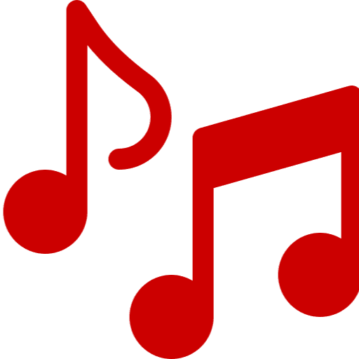 Red musical notes on black background.